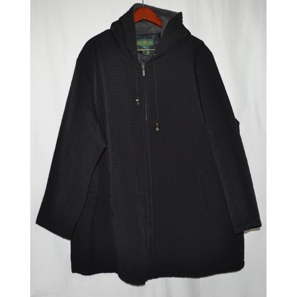 Hunters Run Jackets & Blazers - Hunters Jacket Womens 3X Black Hood Quilted Coat Zip Pockets Lightweight Comfort